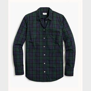 J. Crew Petite Green, Blue & Black Watch Plaid Cotton Poplin Shirt -Size PXS